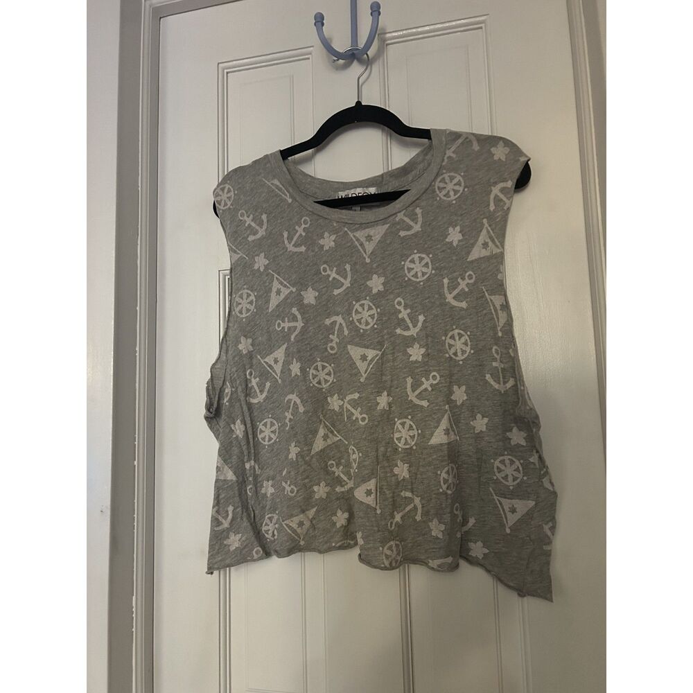 Wildfox Anchor Cropped Tank Top Trendy Shirt Women's Graphic Size Large L